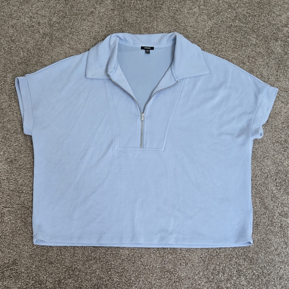 Express Light Blue Women's Zip-Up Polo Top S